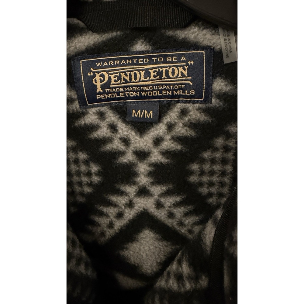 Pendleton BLACK/SILVER GRAY GEOMETRIC Half-Zip Sherpa Fleece Jacket Men's Medium - Picture 4 of 9